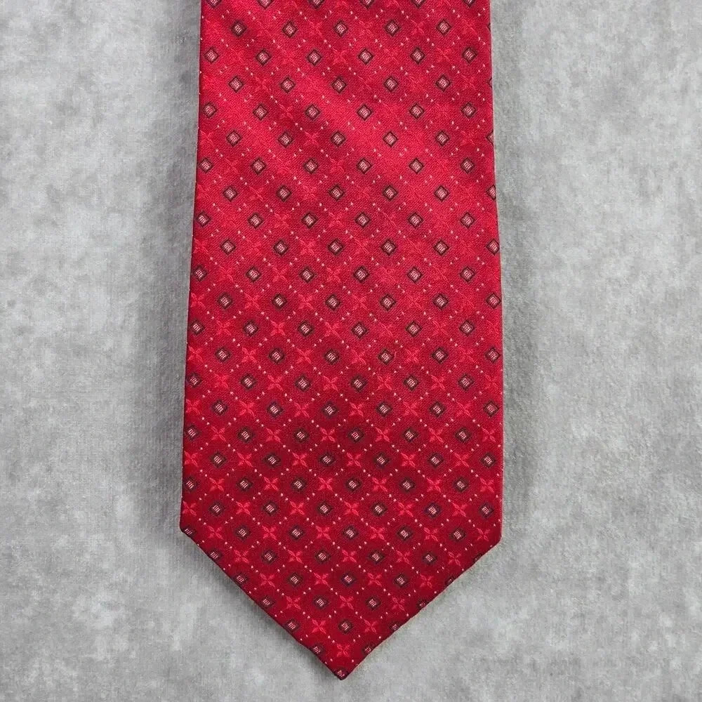 Stafford Red Blue Stripe Floral Diamond Geometric 100% Silk‎ Men's Neck Tie NWOT
